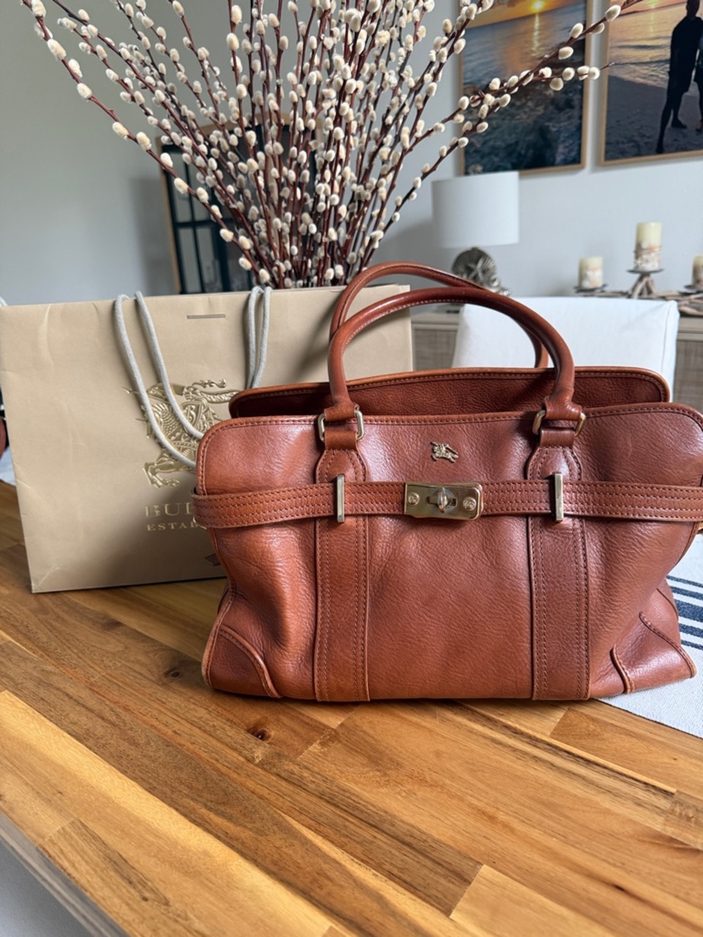 Burberry vintage  Brown Leather Top-Handle Satchel